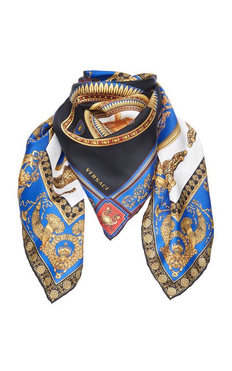 versace black and blue scarf|versace printed silk scarf.